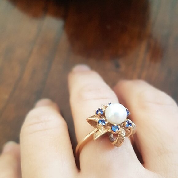 Vintage Cultured Pearl 10K Yellow Gold Estate Ring Trademark A&A - Picture 3 of 12